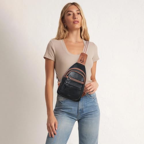 Leresas 7L Sling Bag for Women Crossbody Bag Sling Purse Fanny Packs Vegan Leather Chest Bag Trendy Handbag Travel Anti Theft - color: Black/Brown
