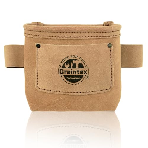 Graintex Nail, Screw Pouch with Clip Suede Leather, Universal Steel Clip for Belt, Riveted for Durability, for Constructors, Electricians, Plumbers, Handyman (Beige) - color: Beige