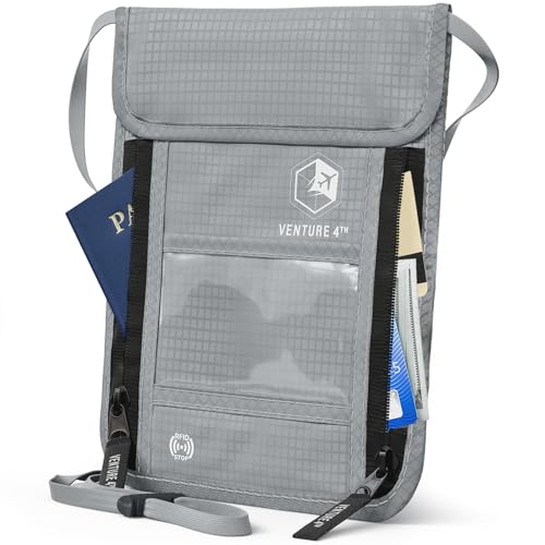 VENTURE 4TH Travel Neck Wallet, RFID Blocking Passport Holder - Silver - color: Silver