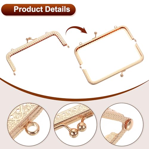 uxcell 6Pcs Metal Purse Frame, 5.91" Kiss Lock Clasp Frame Retro Rectangular Embossed Clutch Frame for Coin Purse Handbag Making DIY Craft, Gold - color: Gold