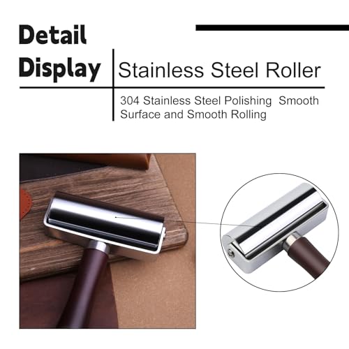 Mnuizu 100 mm Leather Press Edge Roller, Brayer Rollers for Crafting | Wooden Handle Leather Rolling Craft Roller, Seam Roller for Leather, Leather Edge Creaser for Leather Craft - color: Black, size: 100mm