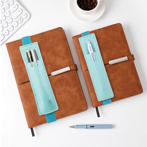 2 Pack Pen Holder for Notebook & Bible Pen Holder Elastic Pen Sleeve | Tokusatsu Elastic Sleeve, 18cm (7.09in)-21cm (8.27in), PU Leather for Notebooks, Planners, Journals & Bibles, Light Blue - color: Light Blue