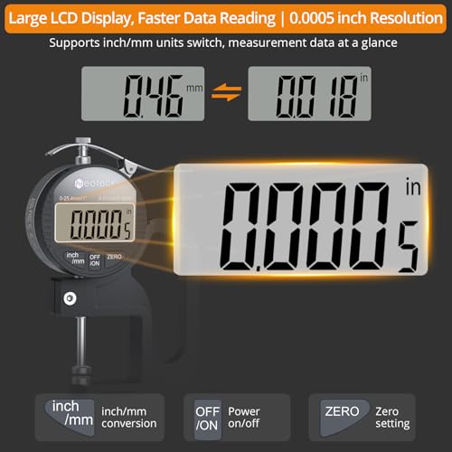 Neoteck Digital Thickness Gauge 1inch/25.4mm,0.0005inch/0.01mm Accuracy - color: Silver-black, size: 0-1"/0.0005"
