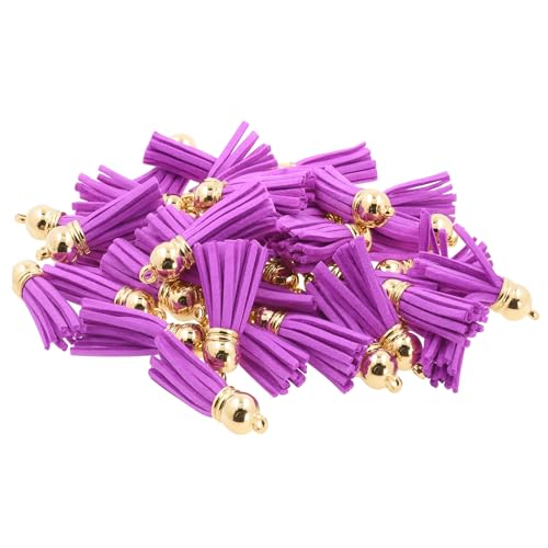 Mandala Crafts Gold Cap Lavender Faux Suede Leather Tassels, 100 PCs - color: Gold Cap Lavender Suede