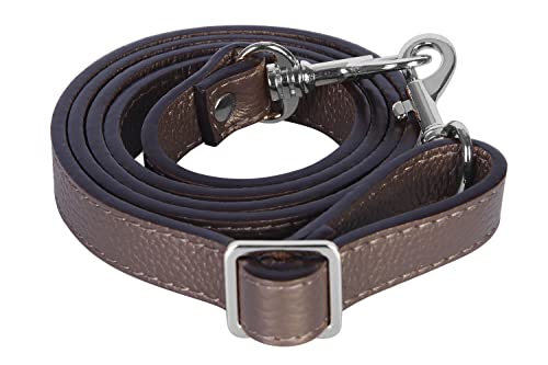 VanEnjoy Full Grain Leather Adjustable Crossbody Straps Replacement - 0.7” Wide, 25”-51” Long (Bronze-Silver Buckles) - color: Bronze-Silver Buckles