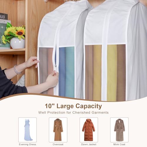 60 Inch Premium Cotton Garment Bag for Hanging Clothes and Storage | 3 Pack, Dress Bags for Gowns, Breathable Cotton Fabric, Extre Large 10" Gusseted, Organza Window, Full Zipper, For Long Dress - size: 10"W x 60"H-3pcs