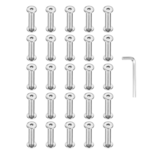 PATIKIL M5x5mm Hex Chicago Screws 6x25mm, 20Pcs 304 Stainless Steel Metric Hex Drive Socket Cap Binding Post Screw Posts for Scrapbook Leather Belt Album Furniture Repair, Silver - size: M5x5mm, 6x25mm