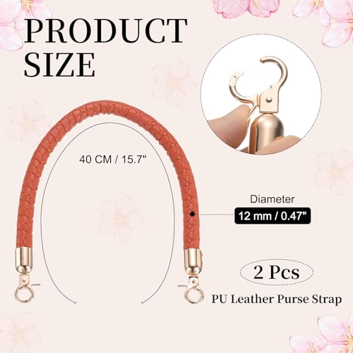 PATIKIL 2 Pcs Braided Purse Straps, 15.7 Inch Leather PU Braided Purse Replacement Handle with Metal Buckles for Handbag Underarm Bags Tote, Orange - color: Orange