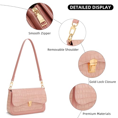 KKXIU Small Shoulder Bag for Women Cute Hobo Handbags Mini Clutch Purses | Classic Trendy Retro Underarm Crossbody Bag with Detachable Straps, Zipper Closure - color: S-pink