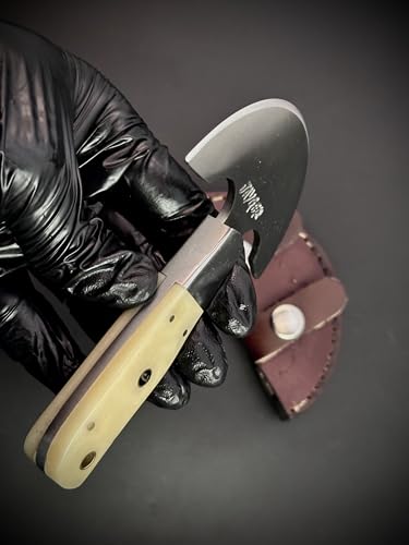 Handmade Round Head Knife | Carbon Steel | Half Moon Leather Working Tool | Bone Handle | Skiver for DIY Leathercraft With Leather Sheath
