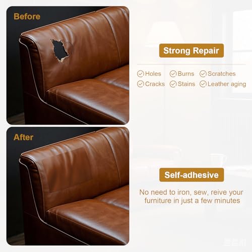 IANZE 2Pcs Leather Repair Patch, Self Adhesive Leather Repair Patch for Car Seats, Couches, Furniture, Sofa, Handbags, Office Chair (Cream White) - color: Cream White