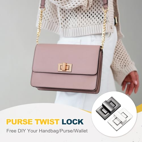 M METERXITY 2Pcs Purse Twist Lock Closure (1.26x0.79in, Black/Silver) | Rectangular Purse Closure Twist Turn Lock Clasp Metal Clip Hardware Apply to DIY Handbag/Wallet/Leather Craft - color: Black/Silver, size: 1.26 x 0.79"