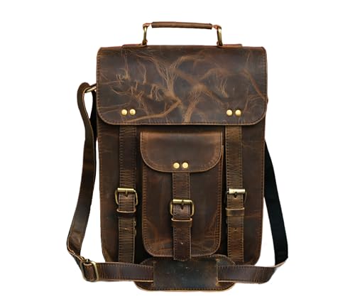 Genuine Leather Messenger Bag Vintage Laptop Crossbody Bag Satchel Man Purse Shoulder Bag for man woman office bag - style: 13 Inches Dark Brown