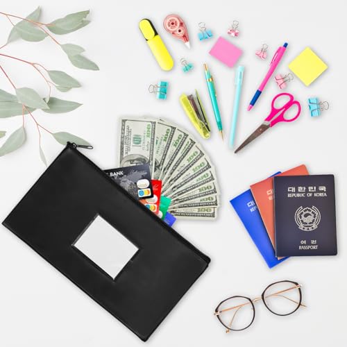 10 Pieces Money Bags with Zipper,DIY Labels,Money Pouch 11x6.1 inch | Soft PU Bank Deposit Bags, Waterproof Money Coin Pouch Purse, Cosmetics, School Gifts,Invoice, Bills, Tools, Receipt Holder
