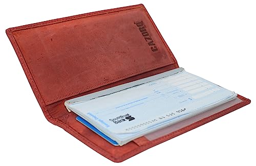 Genuine Leather Checkbook Cover For Men & Women Checkbook Holder Wallet RFID Blocking USA Series (Red) - color: Red