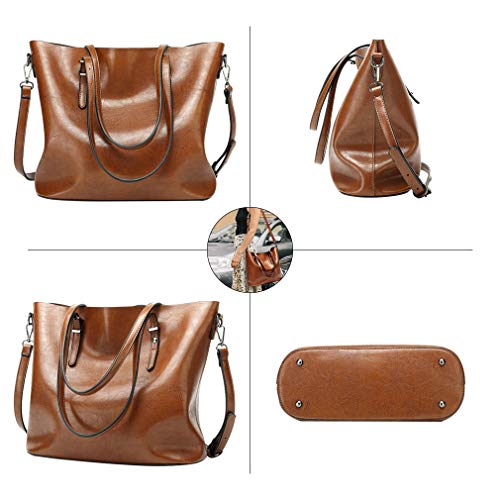 Pahajim Faux Leather Tote Bag for Women, Large Zipper Shoulder Purse - color: 2green