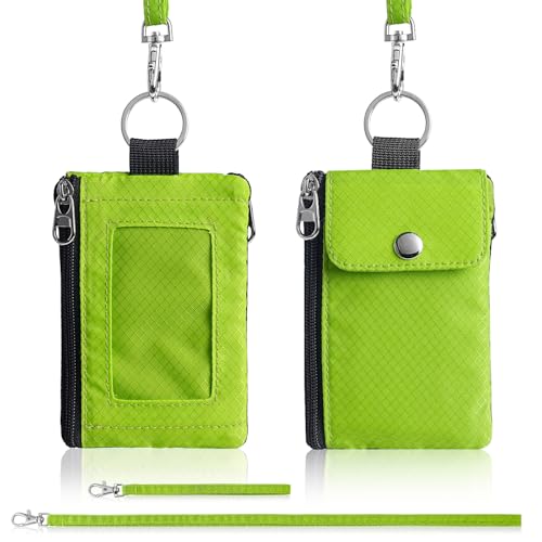 Artpaxy Minimalist Wallet For Mens Womens, Keychain RFID Blocking Zipper Small Wallet with ID Window 2 Lanyards,Water Resistant Travel Cash Card Coin Case Boys Girls - color: Neon green