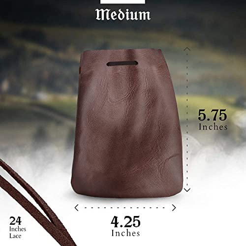 Leather Drawstring Pouch, Coin Bag, Medicine Tobacco Pouch Medieval Reenactment Made in U.S.A. by Nabob Leather Size 5.75" x 4.25" - color: Rustic Brown, style: Medium