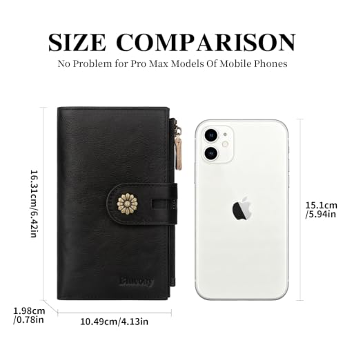 Full Real Leather Trifold Wallet for Women With RFID Blocking - color: a5-black