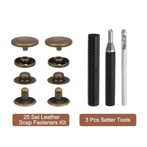 HARFINGTON 25 Set Leather Snap Fasteners Kit 15mm Metal Snap Button Press Studs Leather Rivets Snaps with 3 Setter Tools for Clothes Jackets Jeans Wears Bags, Bronze - color: Bronze, size: 15mm