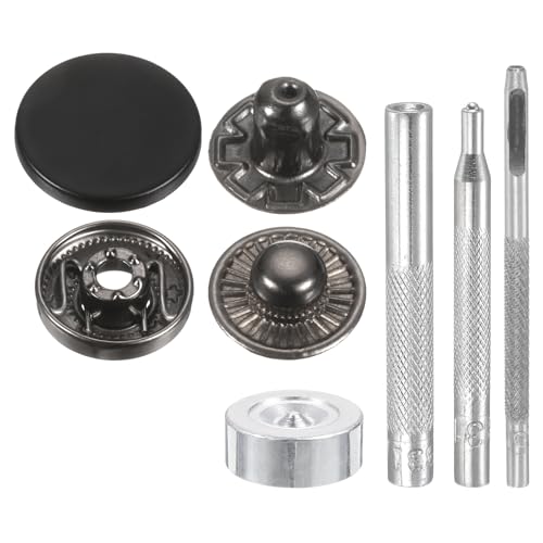 HARFINGTON 24Set Leather Snaps Fasteners Kit 20mm Dia Brass Press-Stud Cap Button 2.76" Length Metal Snap Buttons with 4 Install Tools for Coat Bag Leather Marine Boat Canvas, Matte Black - color: Matte Black, size: 20mm