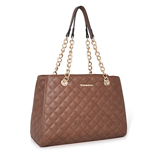 Montana West MEDIUM Tote Bag for Women Quilted Chain Handbags Shoulder Purse - color: 040brown