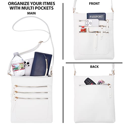 Solene Crossbody Bag Functional Multi Pocket Messenger Purse Top Zip Closure Shoulder Handbag With Adjustable Strap - color: White