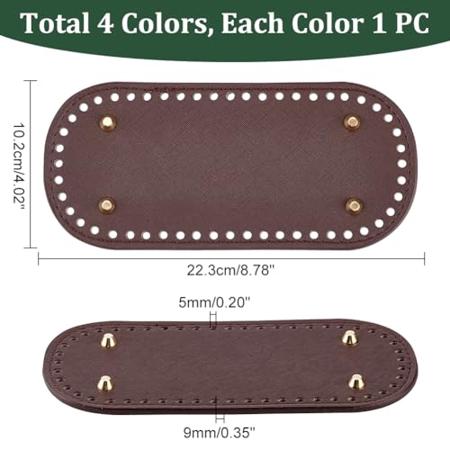 PH PandaHall 4pcs 8.7x4 inch Bag Bases for Crochet, 4 Colors Leather Bag Bottom Oval Bag Bottom Pad Knitting Crochet Base Purse Bottom with Holes for Handbag Purse Tote Shoulder Crossbody Bag - size: 8.7x3.9 inch