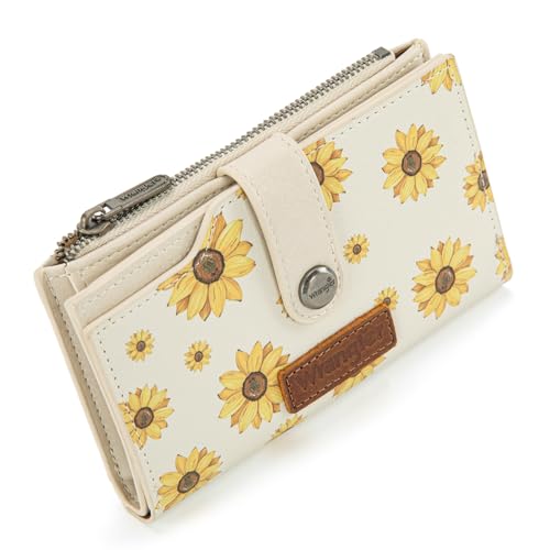 Wrangler Wallet for Women Bifold Card Holder with Zipper and ID Window - color: Daisy-Beige