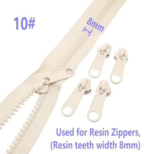 #10 Beige Pulls for Jacket Luggage Purses Bags Bulk Metal Slider Repair | Leekayer 15PCS #10 Beige Pulls for Resin Plastic Zippers Large Sliders Zipper Repair - color: Beige, size: #10-Single Pull