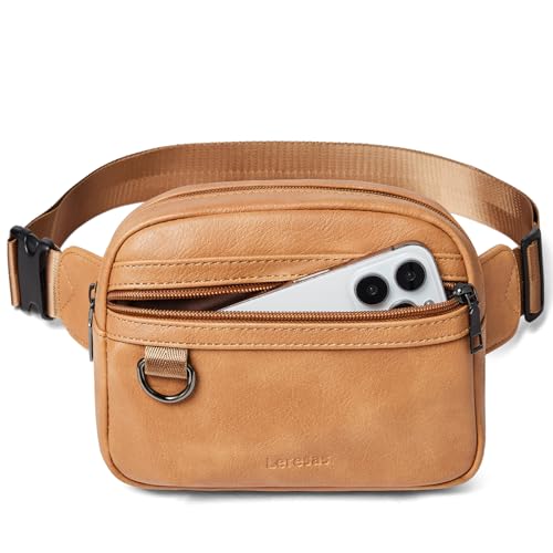 Leresas 2L Fanny Packs for Women Cross Body Belt Bag Vegan Leather Chic Waist Pack Crossbody Waist Bag Travel Running Tan - color: Light tan