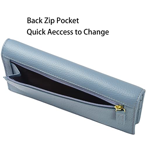 Ultra Slim Thin Leather Women Wallet RFID Blocking Credit Card Holder Bifold Long Ladies Billfold - color: 2- Light Blue
