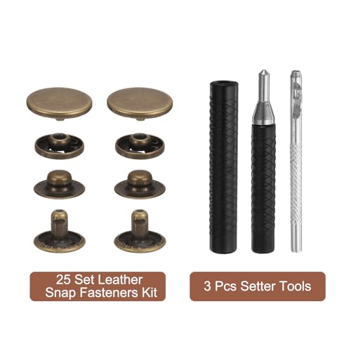 HARFINGTON 25 Set Leather Snap Fasteners Kit 17mm Metal Snap Button Press Studs Leather Rivets Snaps with 3 Setter Tools for Clothes Jackets Jeans Wears Bags, Bronze - color: Bronze, size: 17mm