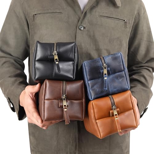 Personalized Genuine Leather Toiletry Bag with Matching Leather Keychain, Travel Toiletry Bag for Men, Groomsmen Gift, Father's Day, Christmas, Graduation Gift