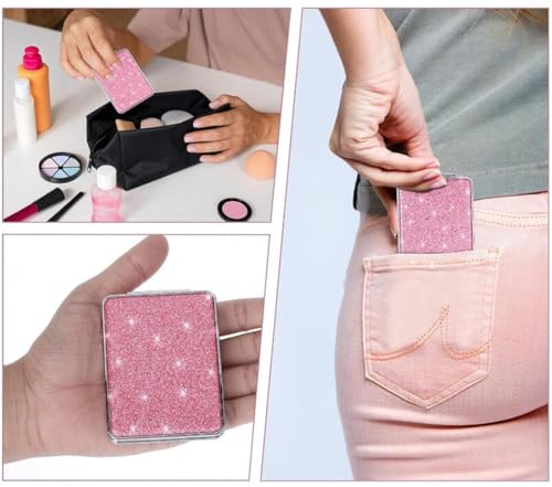 Pink Compact Mirror for Women,Small Magnifying Travel Mirror with Glitter,Portable 2 x 1x Magnification Folding Pocket Makeup Mirror Cosmetic Mirror for Gift Travel Essentials - color: Pink-square