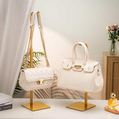 3-Pack Adjustable Tabletop Purse & Banner Display Stands, Gold | Tabletop hook holders display handbags, wreaths and banners in closets, retail stores and vendor booths. - color: Gold