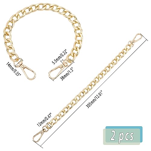 PH PandaHall 2pcs 12 Inch Golden Purse Chain, Purse Strap Flat 0.5 inch Wide Wallet Chain Handbag Replacement Strap with Buckles Gold Chain for Purse Handbags Clutches Crossbody Bags Pants - color: Golden, size: 12 Inch