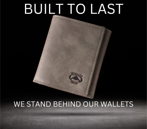 Stealth Mode Trifold Wallet - RFID Blocking Wallet with Flip ID Holder - Leather Case for Money, Credit Cards - Mens Organizer, Divided Billfold, Identity Protection - Men's Gifts (Grey) - color: Grey