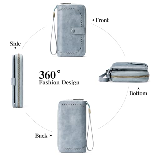 GAEKEAO Leather Credit Card Holder Wallet for Women RFID Blocking Large Capacity Bifold Zipper Card Case Organizer with Wristlet 45 Slots - color: Type 1 12 Retro Ocean Blue