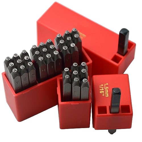 36pcs Heavy Duty Steel Stamp Uppercase Letters and Number 1/16 1.5mm Hand Stamping Character Mark Code Alphabet Punch Kit for Bracelet Ring Jewelry Sheet Metal Plate Making Mold Die - size: 1.5mm Number&Letter