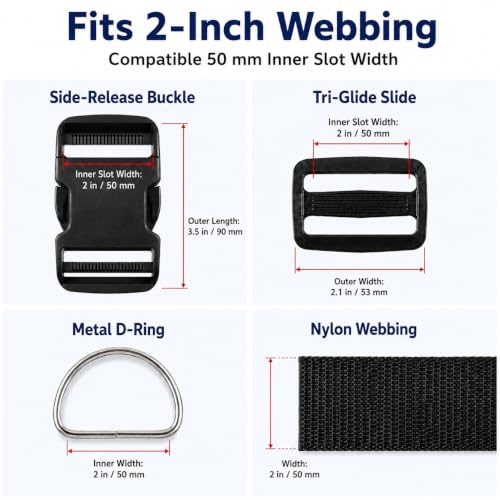 RNKP 2-Inch Buckle and Strap Kit, 12 Yards Nylon Webbing, D-Rings - size: 2" 12 Pcs Buckle Set