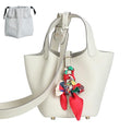 Genuine Leather Bucket Bag with Shoulder Strap, Organizer Insert & Silk Scarf for Women Handbag Tote Bag - color: Milky White-ggold