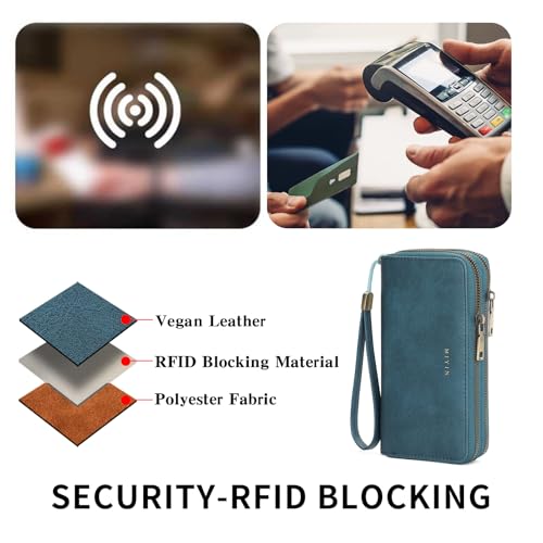 GOIACII Wristlet Wallets for Women 2 Zip Around Ladies Clutch Teal - color: Blue