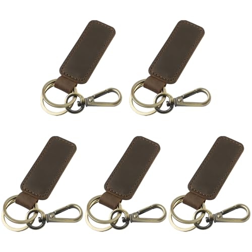 Jack&Chris Genuine Leather Car Keychain, Universal Key Fob Keychain, Leather Key Chain Holder for Men and Women, JC306 - color: Coffee*5