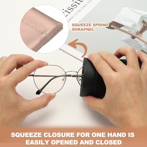 PATIKIL Squeeze Top Sunglass Pouch PU Leather Soft Eyeglass Pouch Portable with Eyeglass Cloth - color: Rose Gold