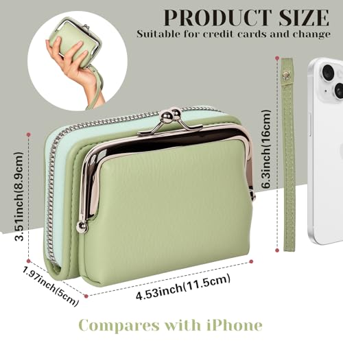 Women's Wristlet Wallet, Card Holder & Coin Purse, Small Change Purse | Small change purse for coins, small coin purse for women, wrist wallets for women, coin pouch, zip no kiss lock coin purses - color: Green