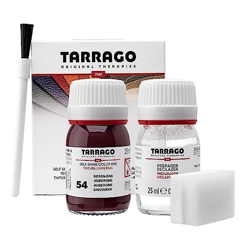 Tarrago Leather Dye Kit with Deglazer and Applicator - Restore & Recolor Shoes, Boots, Purses, Wallets, Jackets, and Furniture - Rich Pigment - 25mL - color: Aubergine Purple #54
