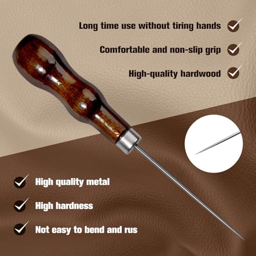 GOLD DEER 3 Pack Scratch Awl Tool with Wooden Handle Sewing Awl Gourd Shape Pin Punching for Leather Punch Hole Craft Repair Shoes Sewing Crochet DIY Handmade Stitch