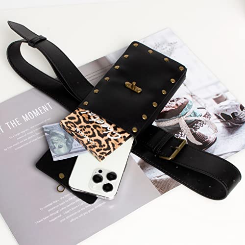 SUMGOGO Retro Belt Pouch Waist Bag Womens Fanny Pack Cellphone Holder Steampunk Medieval Renaissance Purse Costume Accessory - color: Black