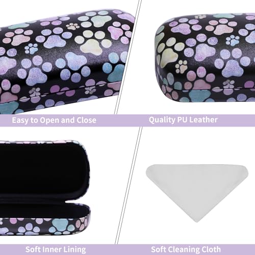 PERFECTSIGHT Sunglasses Case, Large Hard Shell Glasses Case, Cute PU Leather Protective Eyeglasses Case for Women Men - color: Multicolor Paw
